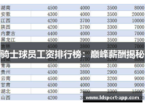 骑士球员工资排行榜：巅峰薪酬揭秘